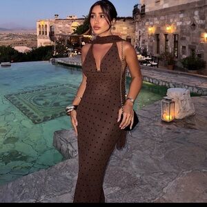 Zara Brown Polka Dot Dress with scarf